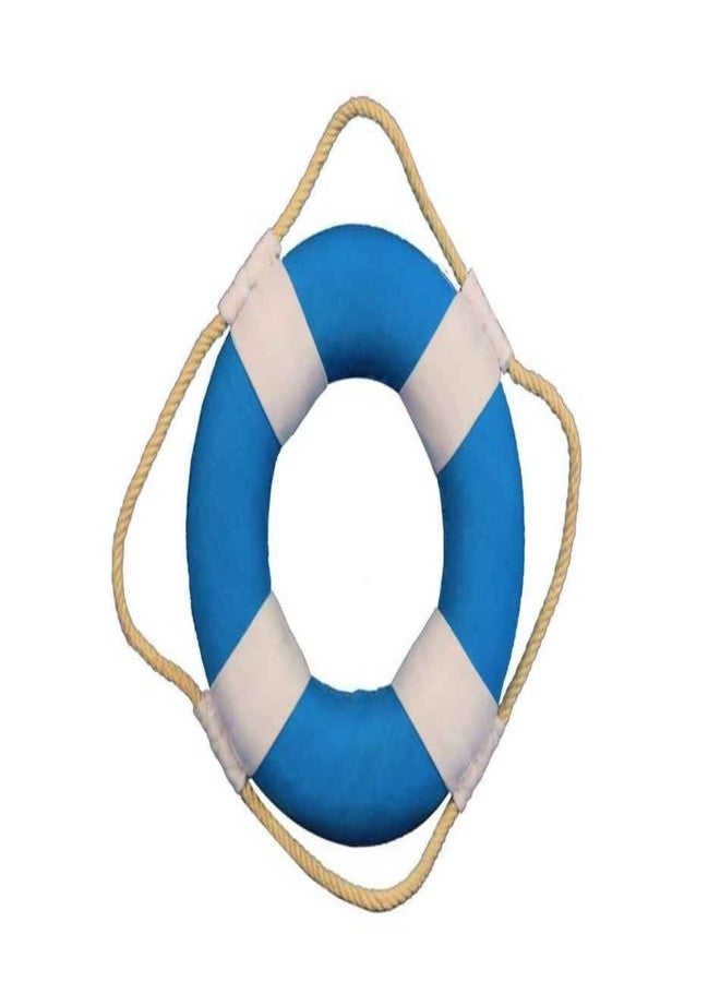 Handcrafted Nautical Decor طوق نجاة هامبتون البحري النابض بالحياة مع أشرطة بيضاء، أفكار لتزيين المنزل على الشاطئ، 6 بوصات، أزرق فاتح - Image 1